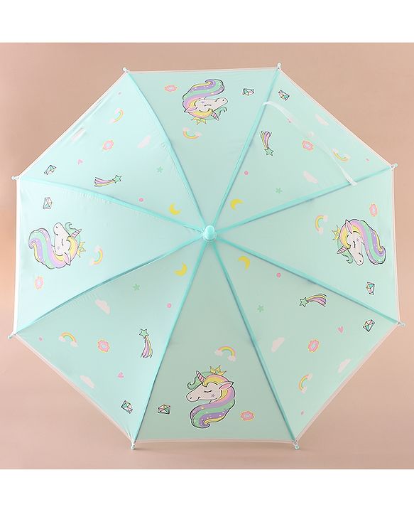 Babyhug Free Size Umbrella with Unicorn Print - Sea Green