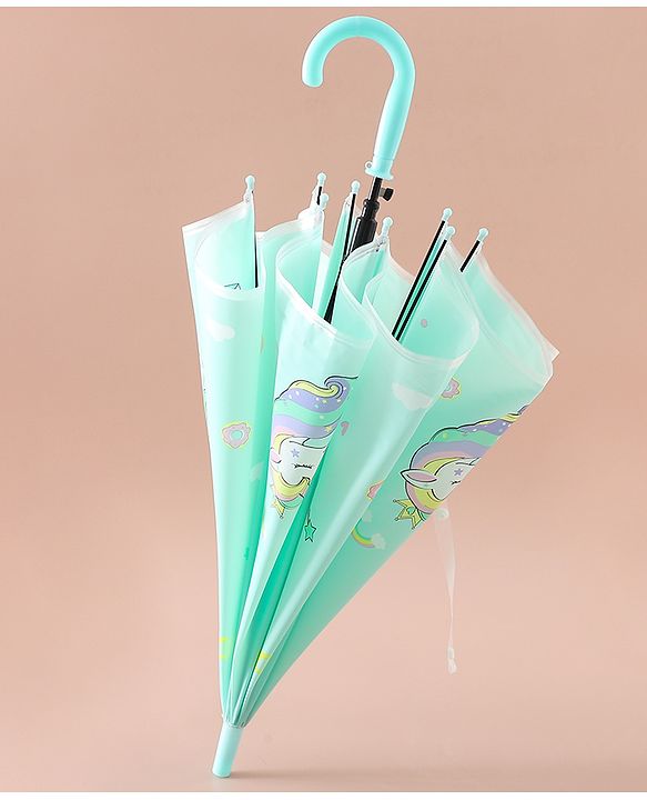 Babyhug Free Size Umbrella with Unicorn Print - Sea Green