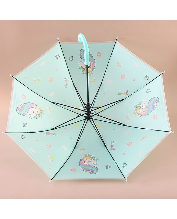 Babyhug Free Size Umbrella with Unicorn Print - Sea Green