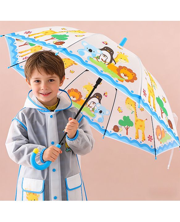 Babyhug Free Size Umbrella with Animal Print - White
