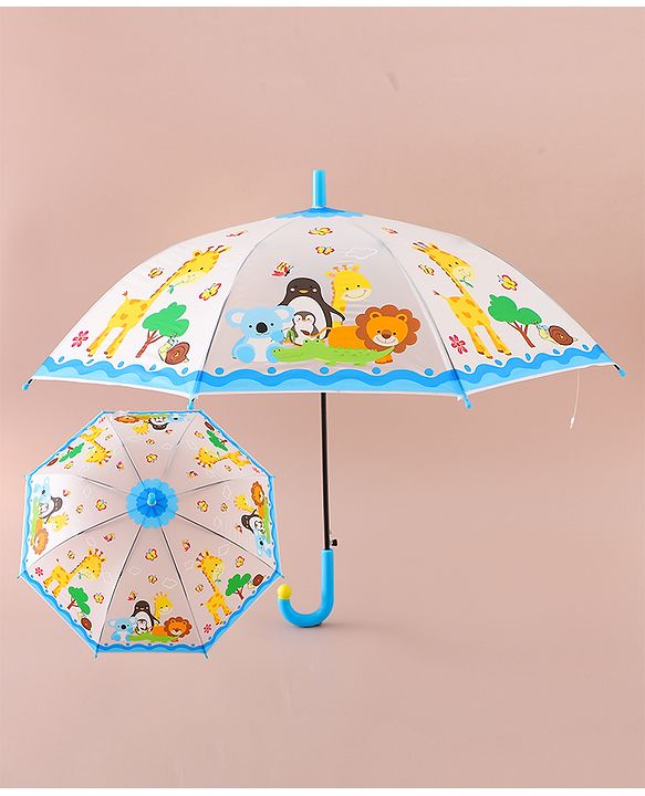 Babyhug Free Size Umbrella with Animal Print - White