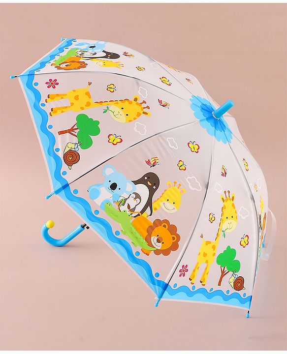 Babyhug Free Size Umbrella with Animal Print - White