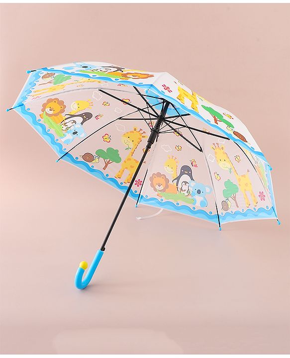 Babyhug Free Size Umbrella with Animal Print - White