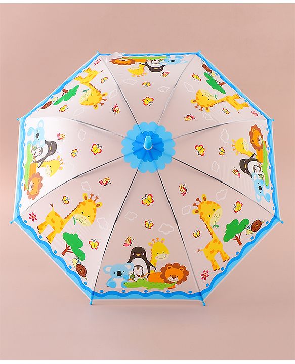 Babyhug Free Size Umbrella with Animal Print - White