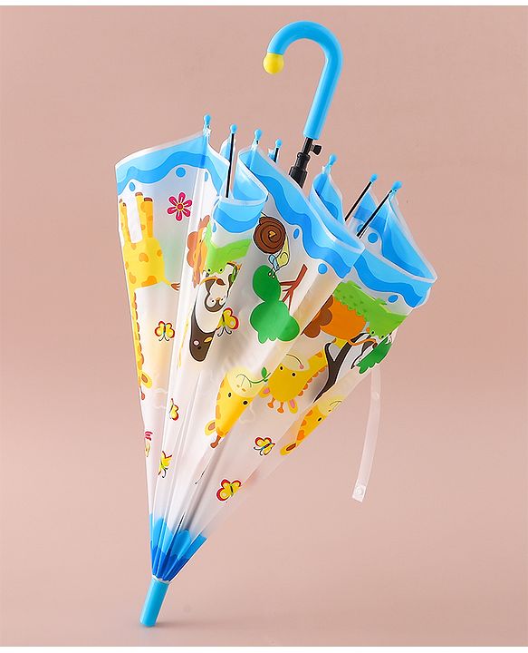 Babyhug Free Size Umbrella with Animal Print - White