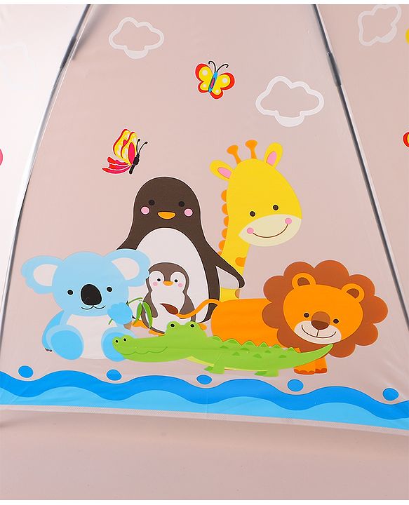 Babyhug Free Size Umbrella with Animal Print - White