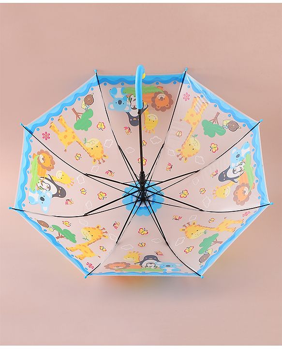 Babyhug Free Size Umbrella with Animal Print - White