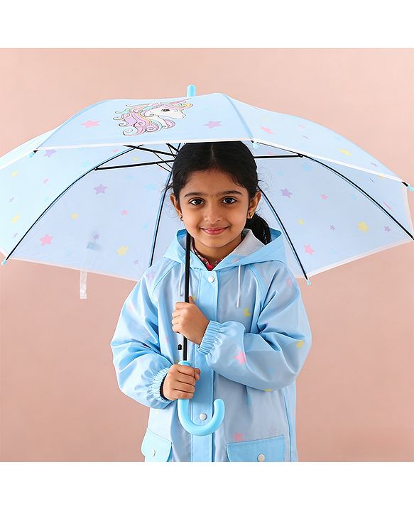 Babyhug Free Size Umbrella with Unicorn Print - Blue