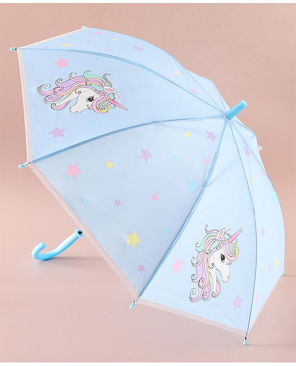 Babyhug Free Size Umbrella with Unicorn Print - Blue