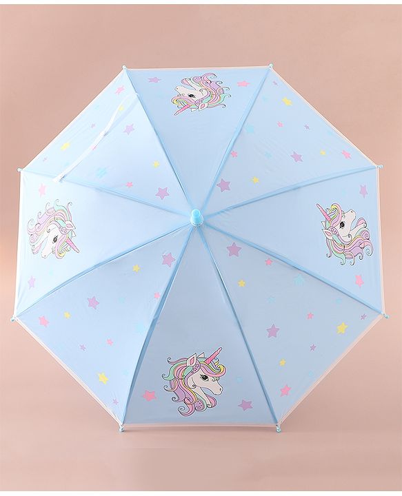 Babyhug Free Size Umbrella with Unicorn Print - Blue