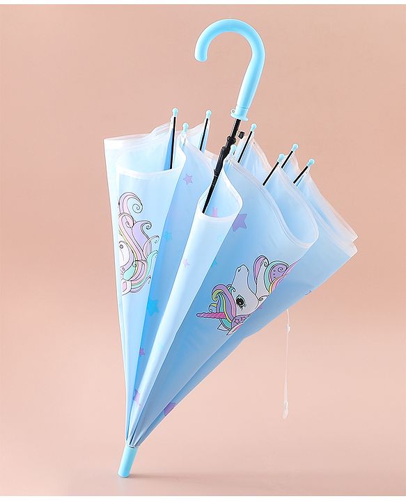 Babyhug Free Size Umbrella with Unicorn Print - Blue