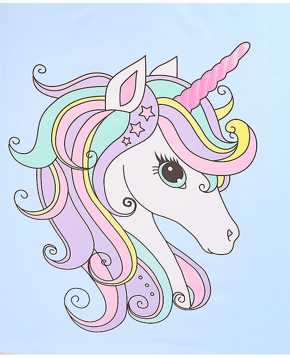 Babyhug Free Size Umbrella with Unicorn Print - Blue