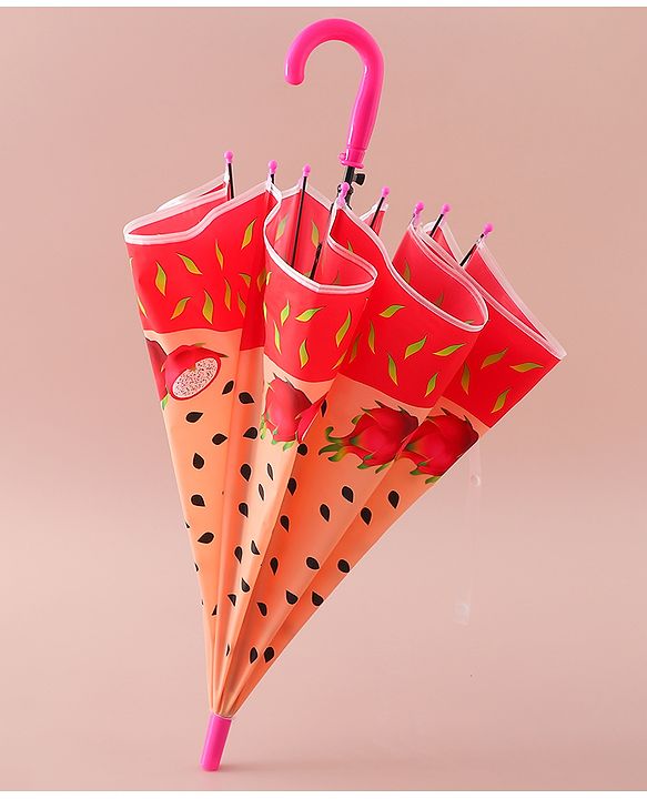 Babyhug Kids Umbrella With Dragon Fruit Print - Dark Pink