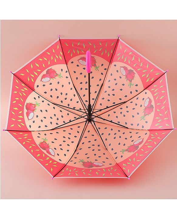 Babyhug Kids Umbrella With Dragon Fruit Print - Dark Pink