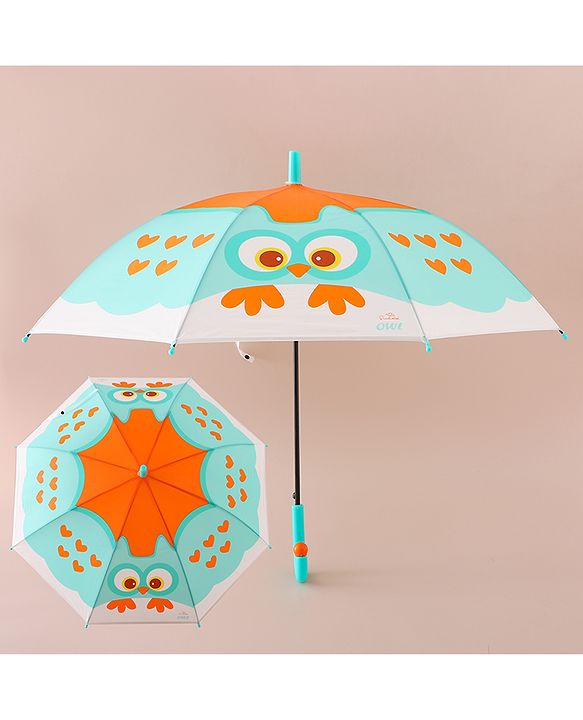 Babyhug Free Size Umbrella with Owl Print - Sea Green