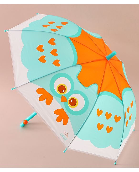 Babyhug Free Size Umbrella with Owl Print - Sea Green