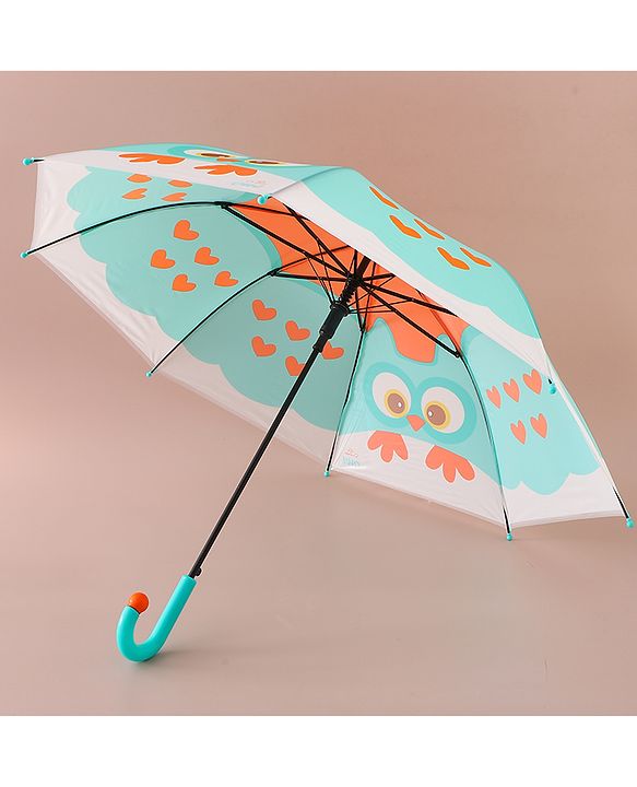 Babyhug Free Size Umbrella with Owl Print - Sea Green