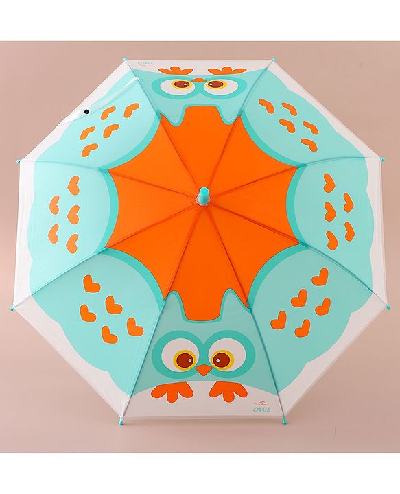 Babyhug Free Size Umbrella with Owl Print - Sea Green