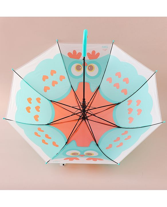 Babyhug Free Size Umbrella with Owl Print - Sea Green