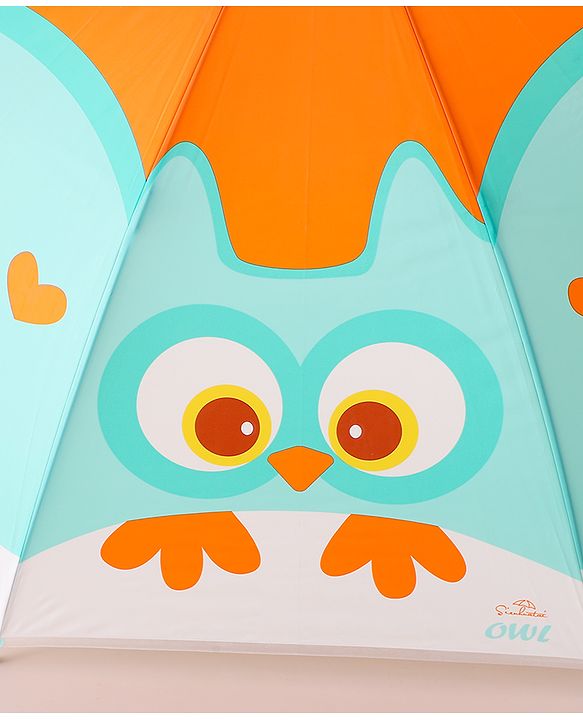 Babyhug Free Size Umbrella with Owl Print - Sea Green