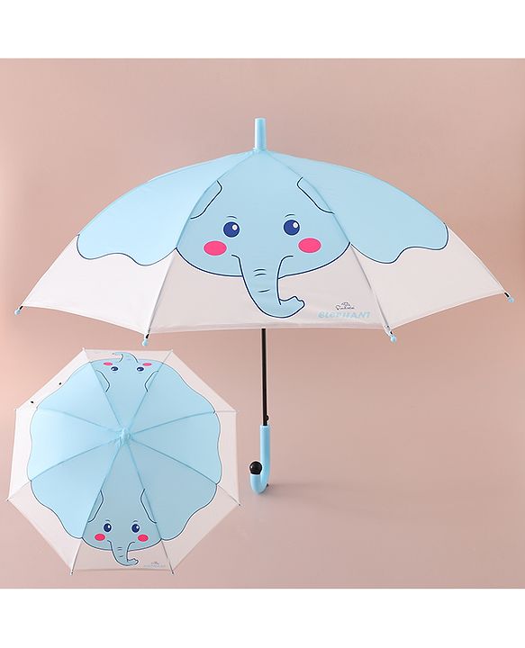 Babyhug Free Size Umbrella with Elephant Print - Light Blue