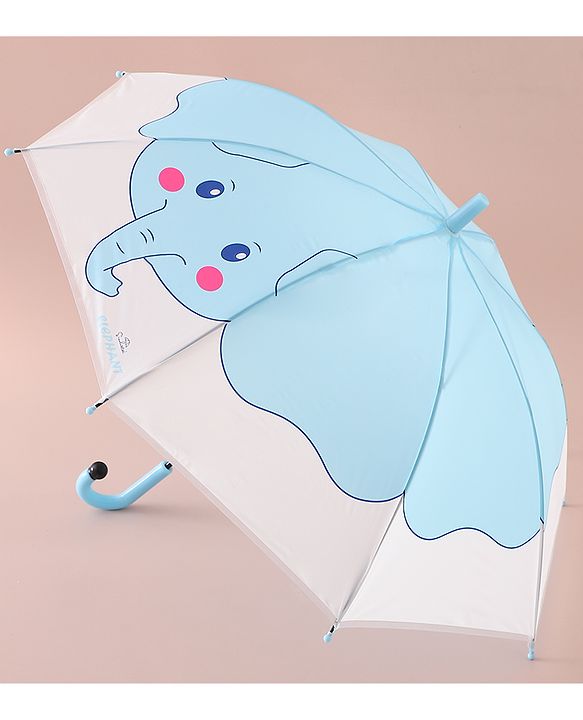 Babyhug Free Size Umbrella with Elephant Print - Light Blue