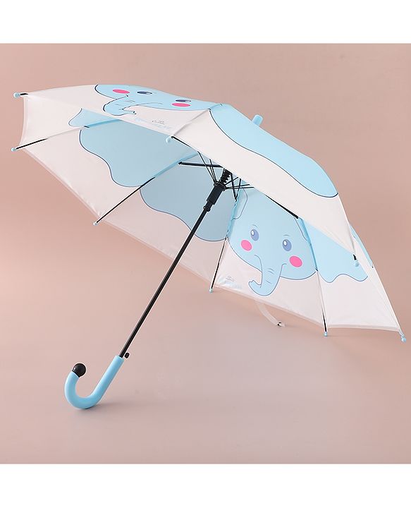 Babyhug Free Size Umbrella with Elephant Print - Light Blue