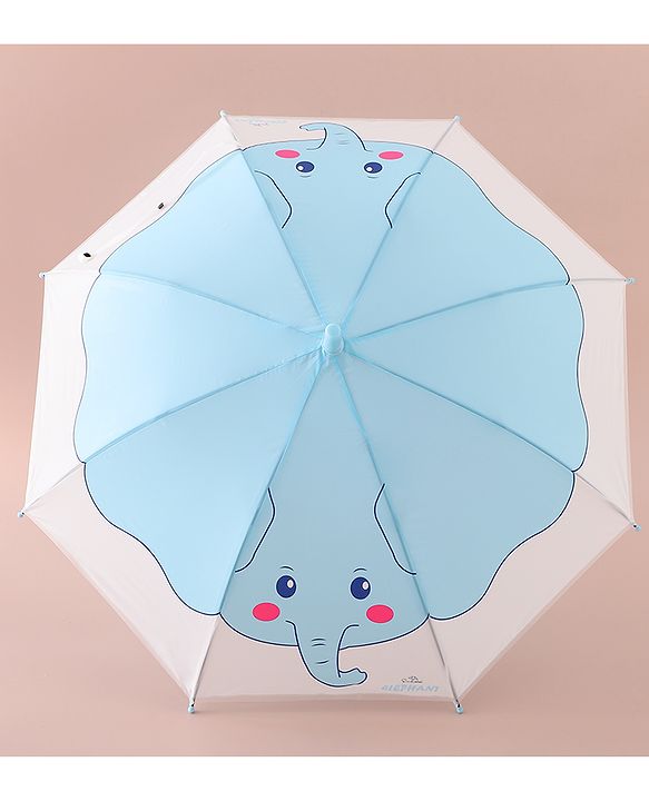 Babyhug Free Size Umbrella with Elephant Print - Light Blue