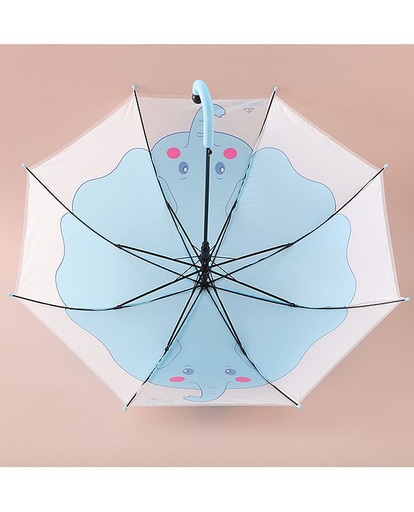 Babyhug Free Size Umbrella with Elephant Print - Light Blue