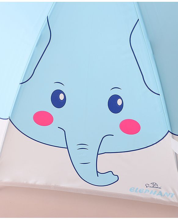 Babyhug Free Size Umbrella with Elephant Print - Light Blue