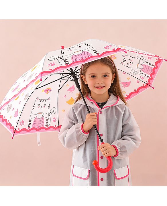 Babyhug Free Size Umbrella with Kitty Print - Fuchsia