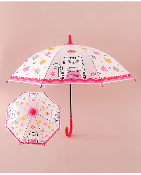 Babyhug Free Size Umbrella with Kitty Print - Fuchsia