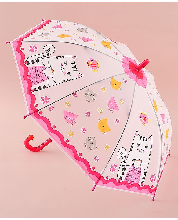 Babyhug Free Size Umbrella with Kitty Print - Fuchsia