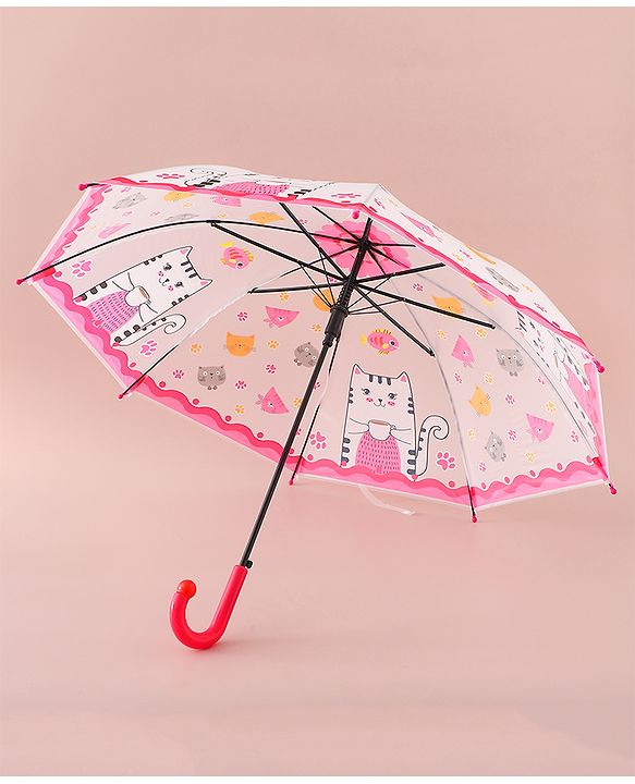Babyhug Free Size Umbrella with Kitty Print - Fuchsia