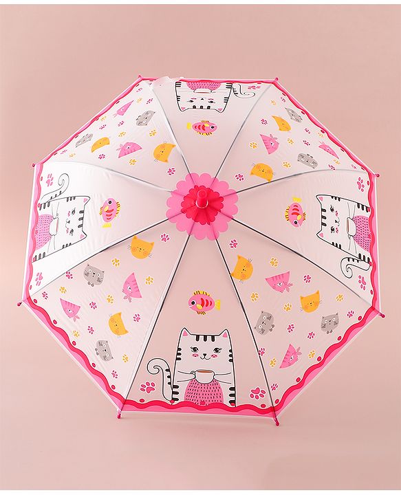 Babyhug Free Size Umbrella with Kitty Print - Fuchsia