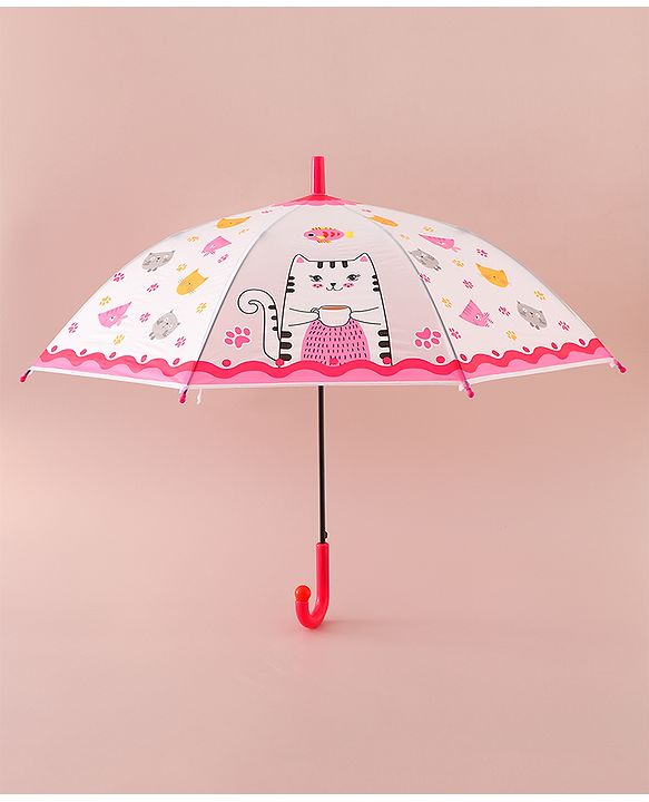 Babyhug Free Size Umbrella with Kitty Print - Fuchsia