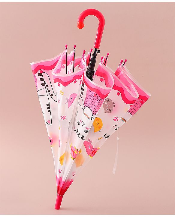 Babyhug Free Size Umbrella with Kitty Print - Fuchsia