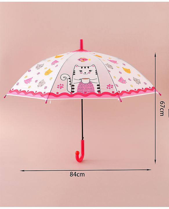 Babyhug Free Size Umbrella with Kitty Print - Fuchsia