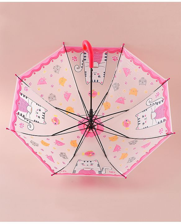 Babyhug Free Size Umbrella with Kitty Print - Fuchsia