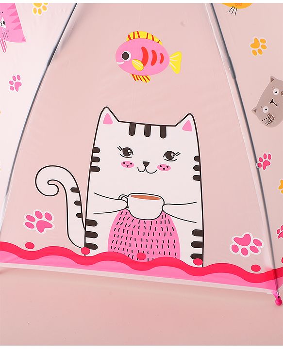 Babyhug Free Size Umbrella with Kitty Print - Fuchsia
