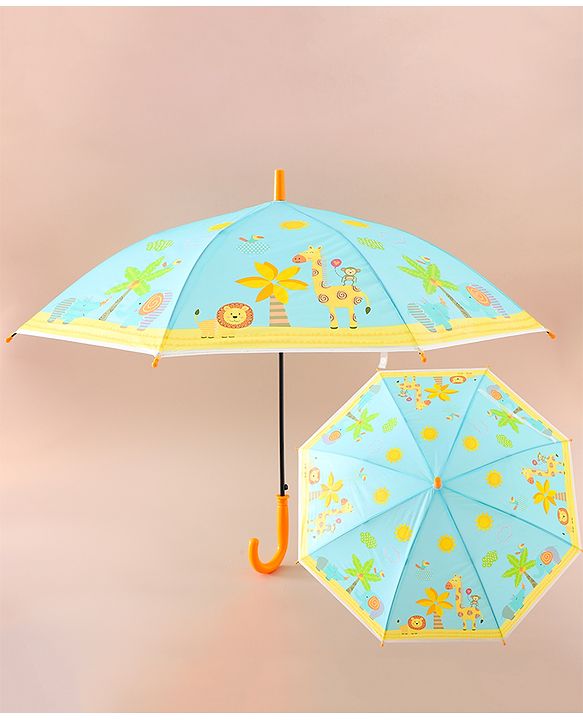 Babyhug Kids Umbrella With Jungle Safari Theme - Yellow & Blue