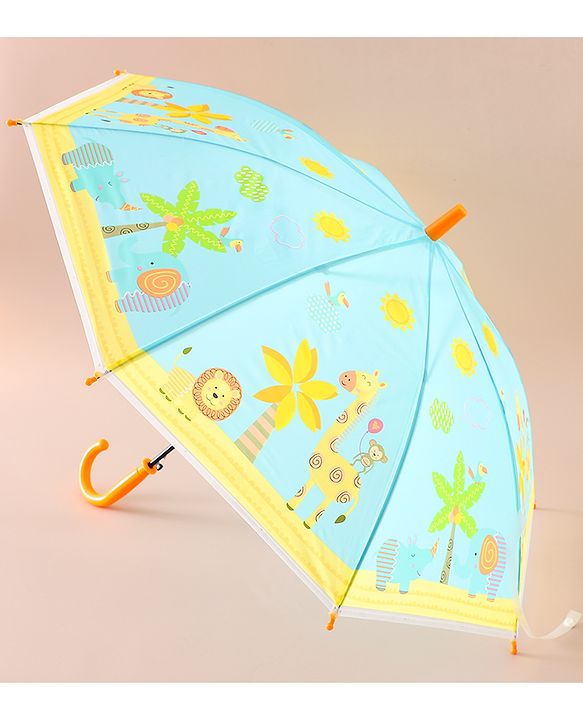 Babyhug Kids Umbrella With Jungle Safari Theme - Yellow & Blue