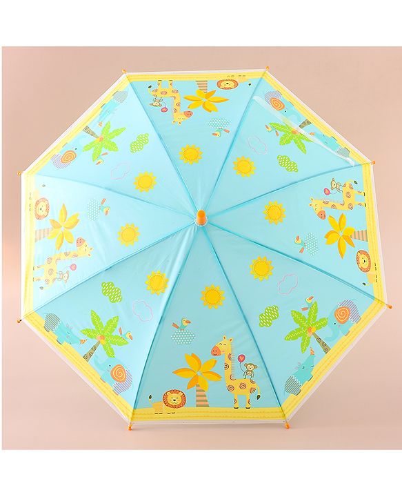Babyhug Kids Umbrella With Jungle Safari Theme - Yellow & Blue