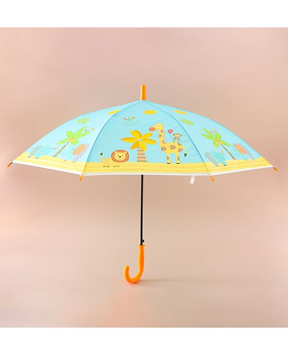 Babyhug Kids Umbrella With Jungle Safari Theme - Yellow & Blue