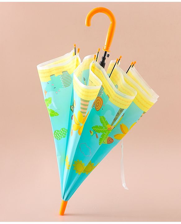 Babyhug Kids Umbrella With Jungle Safari Theme - Yellow & Blue