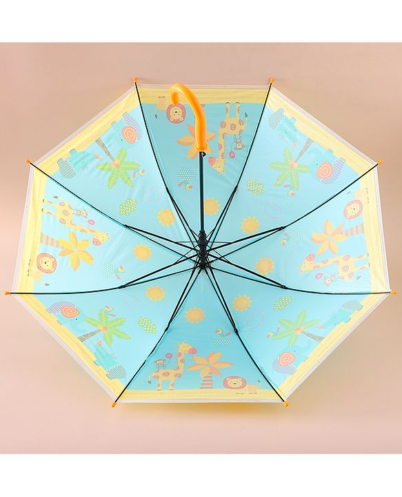 Babyhug Kids Umbrella With Jungle Safari Theme - Yellow & Blue
