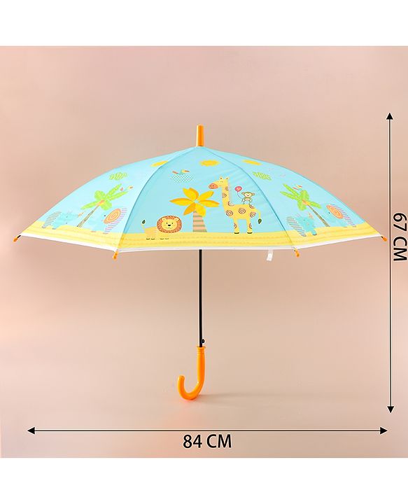 Babyhug Kids Umbrella With Jungle Safari Theme - Yellow & Blue