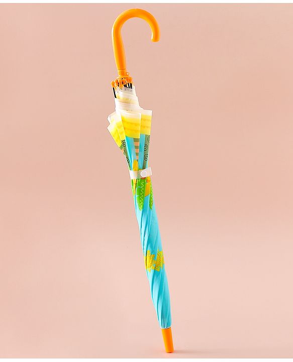 Babyhug Kids Umbrella With Jungle Safari Theme - Yellow & Blue