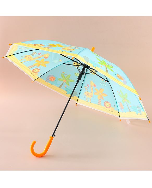 Babyhug Kids Umbrella With Jungle Safari Theme - Yellow & Blue