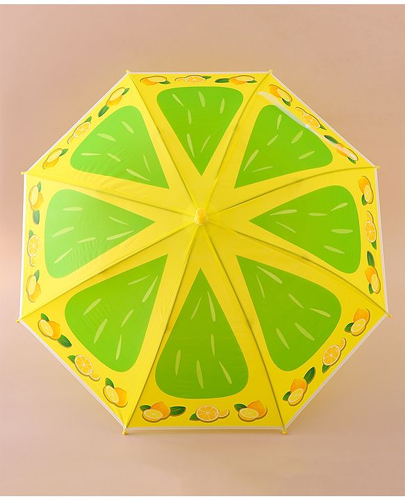 Babyhug Free Size Umbrella with Lemon Print - Green